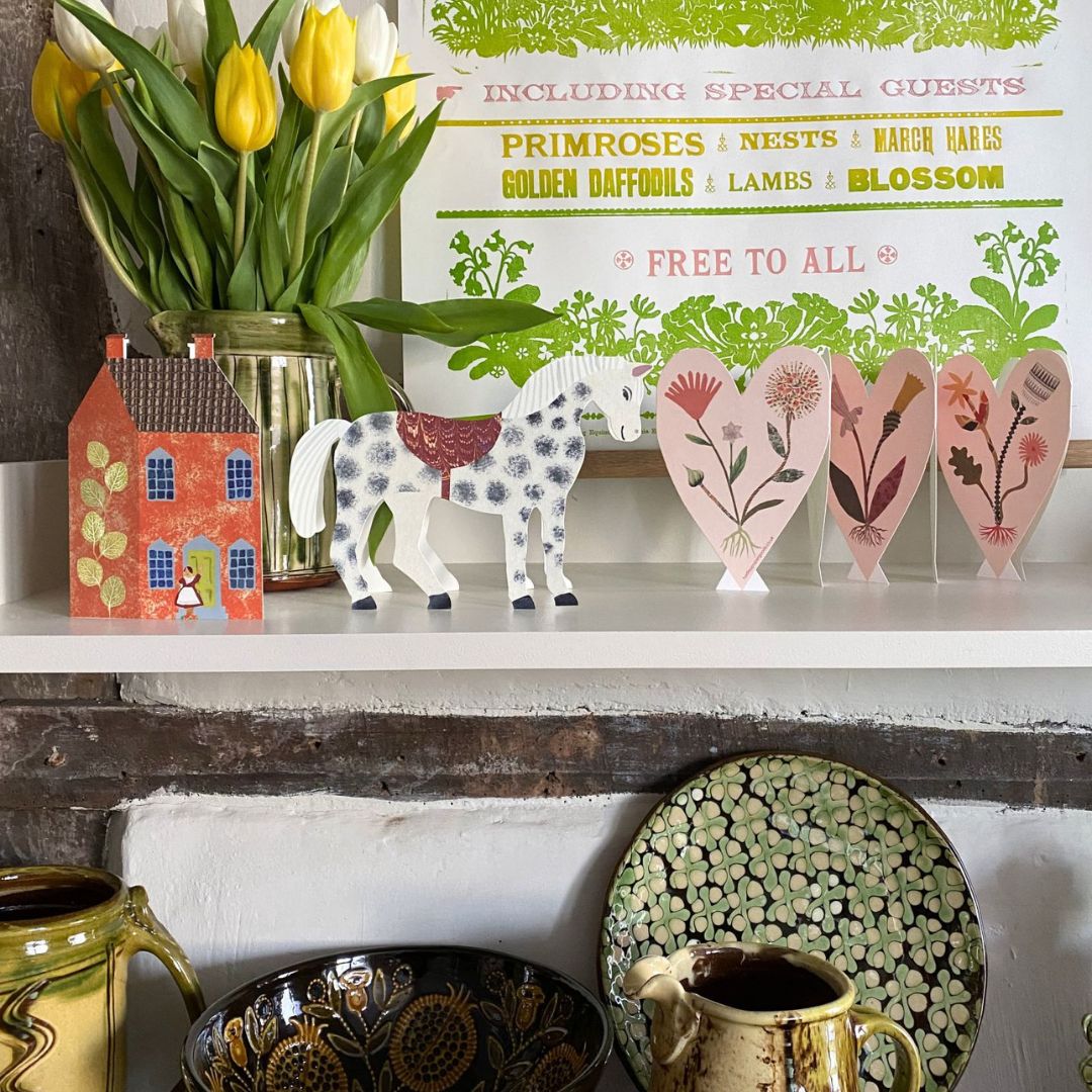 Display of Hadley Die Cut Cards on a Shelf in Tinsmiths