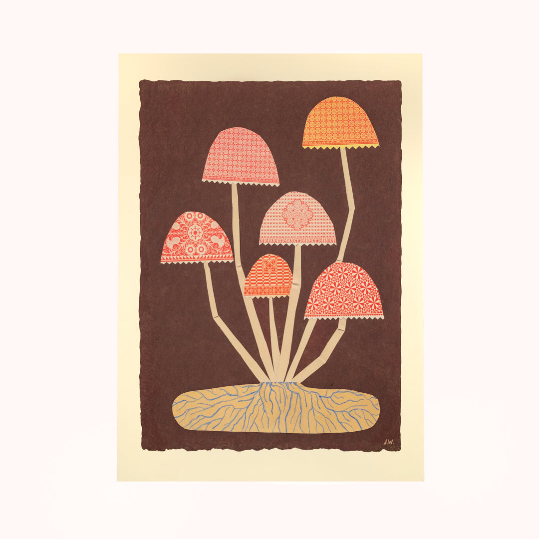 Patterned Roots Mushroom Print (A3)