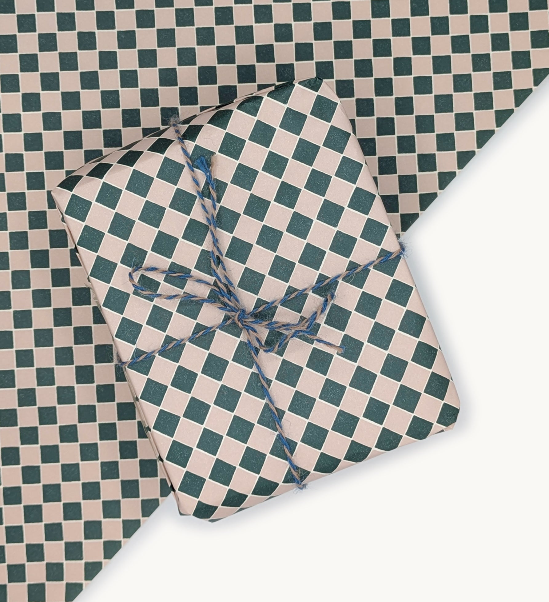 Quarry Tile Checkerboard Gift Wrap, Model Makers Paper. Blush Pink/Very Dark Green